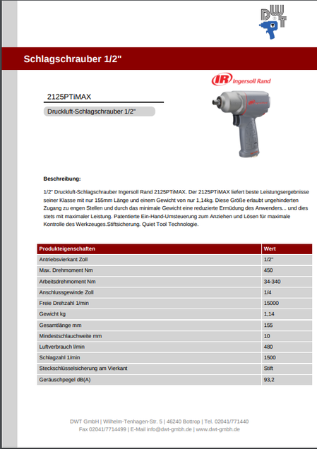 Das Datenblatt wird automatisch aus dem PIM-System erstellt