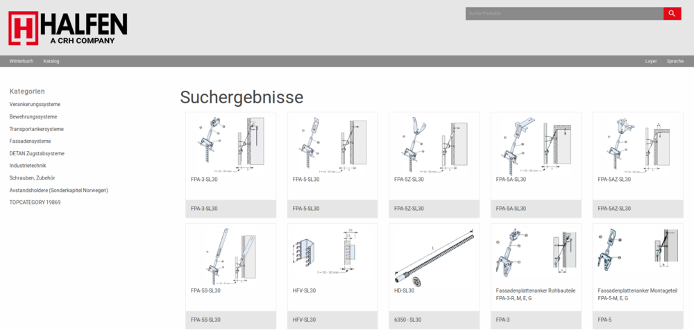 Intranet WebCatalog f&uuml;r Halfen Produkte