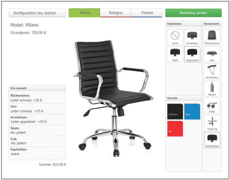 Produktkonfigurator Webseite Produktkonfigurator Webseite